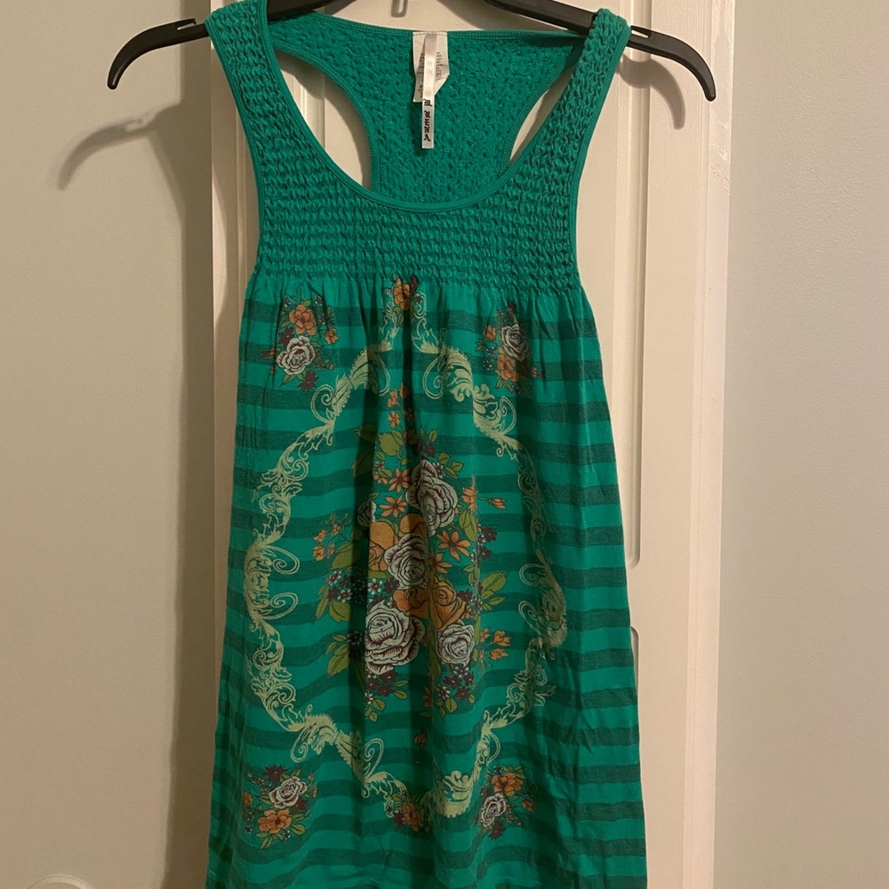 New Green Stripe Floral Tank